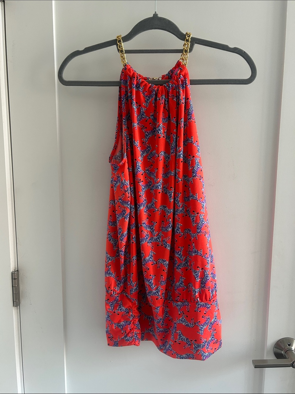 Lilly Pulitzer Bowen Picante Coral Zebra Halter top with gold chain neck detail